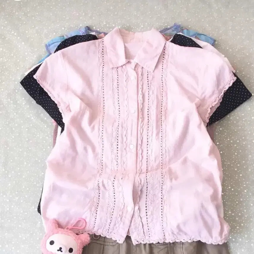 [BUNJANG] Maru Vintage Light Pink Lace Blouse / 마루빈티지 연핑크 레이스 블라우스 카메빈티지모리노가토빈티지몽글빈티지
