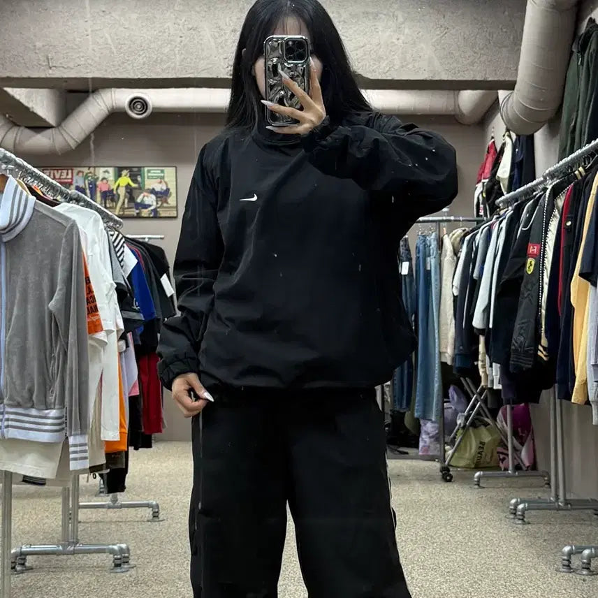 [BUNJANG] Nike Nylon Warm-up Jacket Black / 나이키 나일론 웜업 블랙 S177
