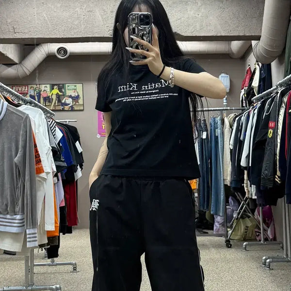 [BUNJANG] Matinkim Heritage Logo Crop T-Shirt S180 / 마뗑킴 헤리티지 로고 크롭 반팔 티셔츠 S180