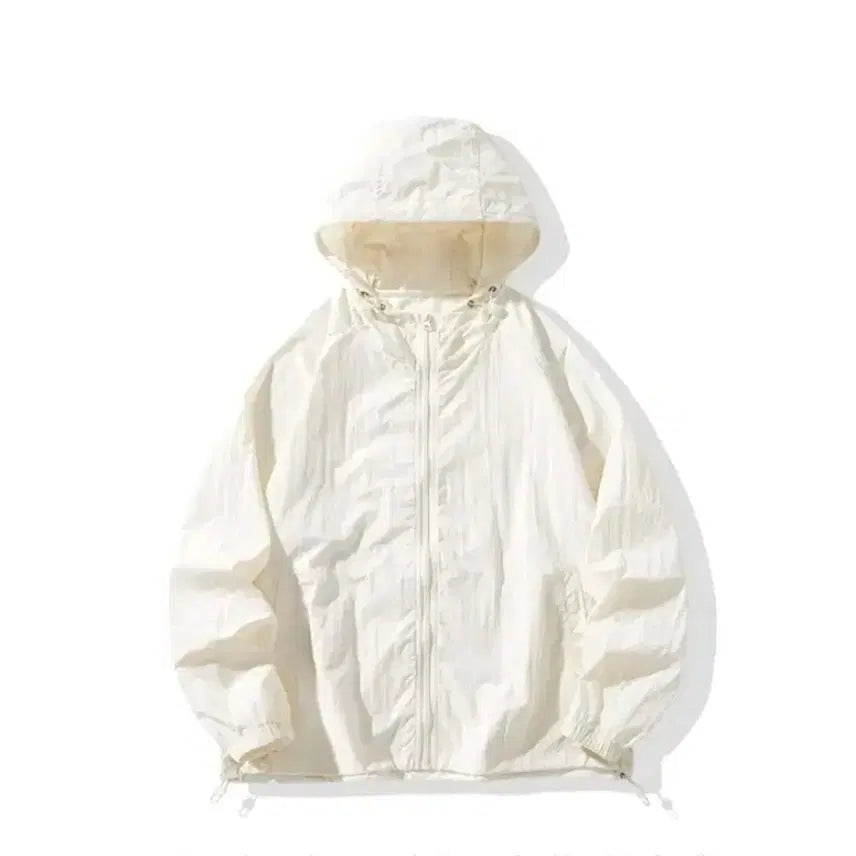 [BUNJANG] Lightweight Hooded Windbreaker Zip-Up Jumper - Ivory / 경량 바람막이 후드 집업 점퍼 - 아이보리