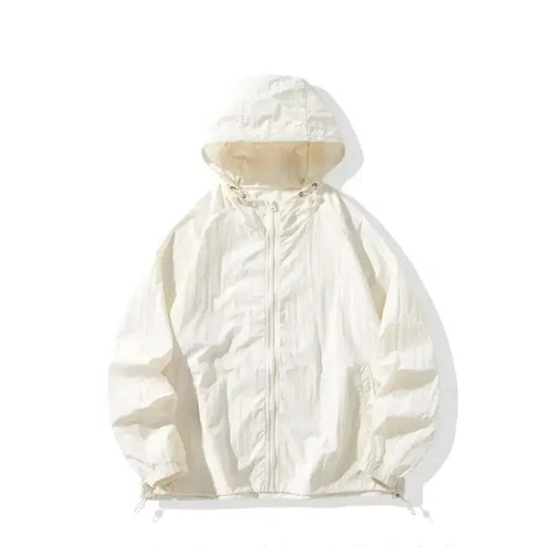 [BUNJANG] Lightweight Hooded Windbreaker Zip-Up Jumper - Ivory / 경량 바람막이 후드 집업 점퍼 - 아이보리