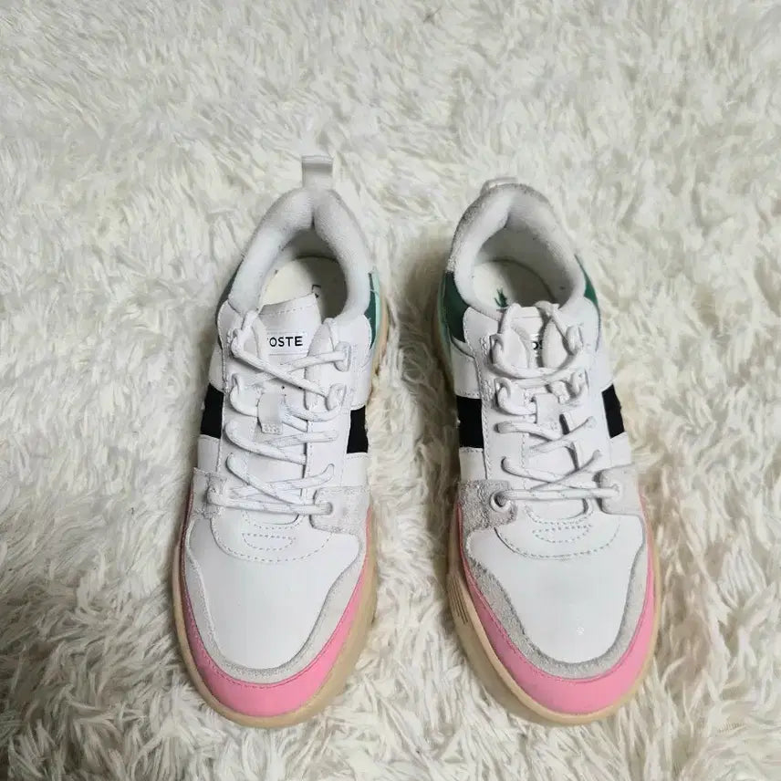 [BUNJANG] Lacoste Height-Increasing Sneakers White/Pink/Green (240mm) / 상태굿! 라코스테 키높이 스니커즈 화이트 핑크 그린 240