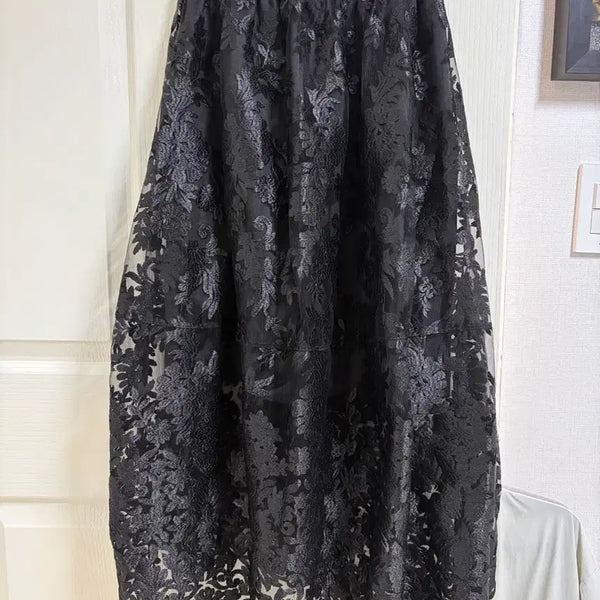 [BUNJANG] Black Flower Lace Long Skirt / 블랙 플라워 레이스 스커트