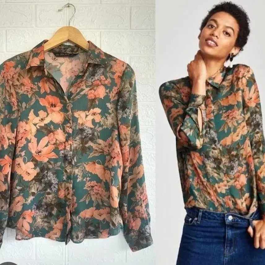 [BUNJANG] ZARA Flower Pattern Blouse S / ZARA 자라 플라워 패턴 블라우스 S