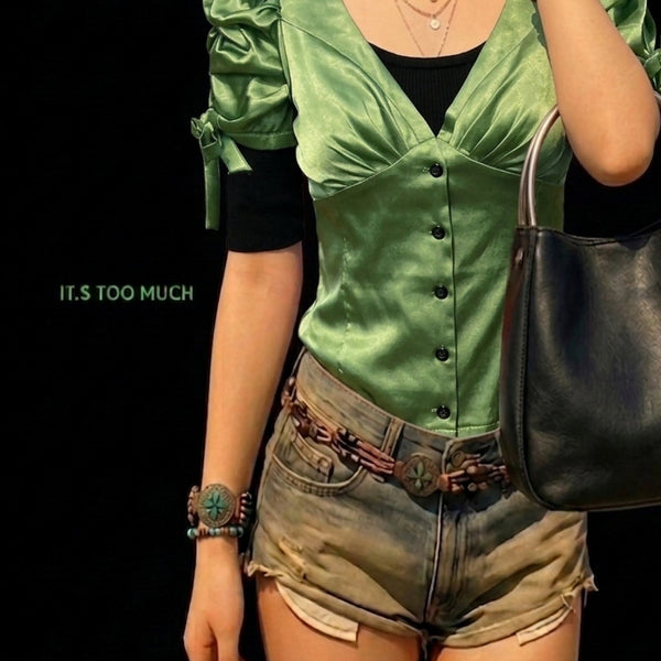 [BUNJANG] Retro Floral Blouse Women's T-Shirt / Q2365 복고블라우스 여성티셔츠 여자티셔츠 여성블라우스 플라워블라우스