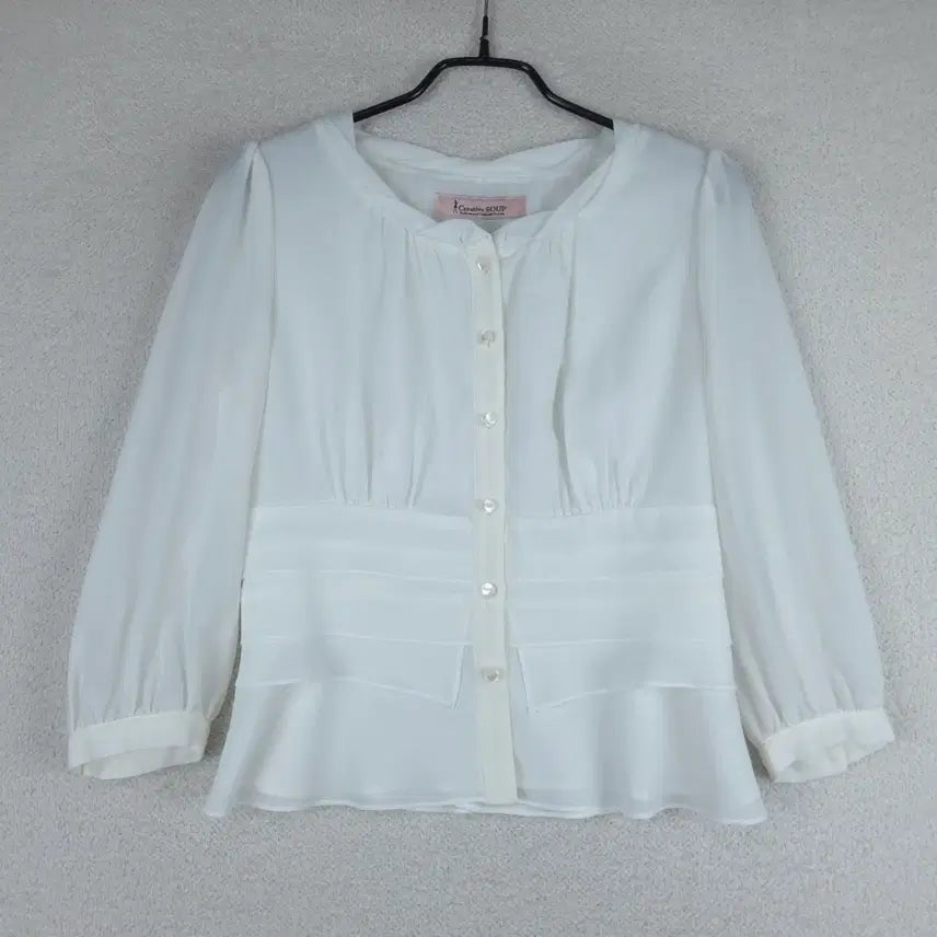 [BUNJANG] SOUP White Blouse 7-8 Sleeve Short Length Size 55 / SOUP 여성 화이트 팔7~8부 숏 블라우스(55)