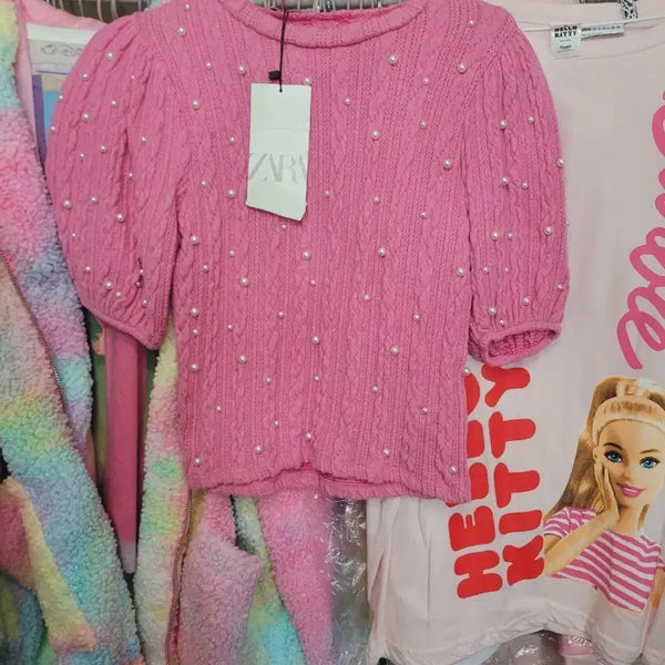 [BUNJANG] Zara Pearl Knit Sweater Pink S / 자라 진주 니트 핑크S