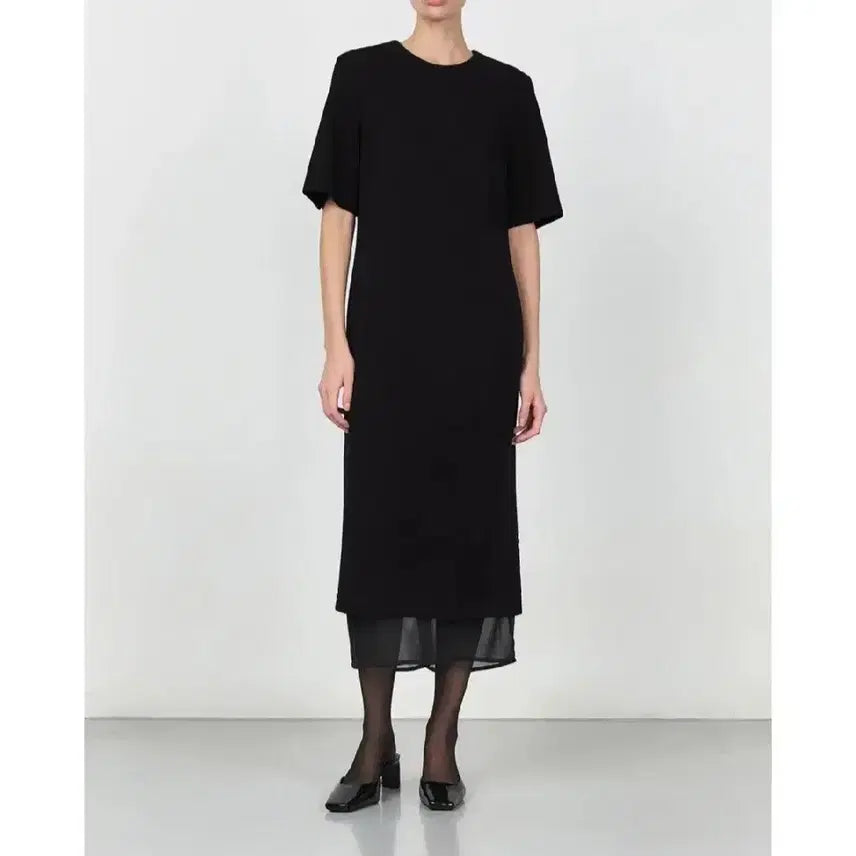[BUNJANG] 45th Street Layered Long Dress - Black, Size S / 45번가 레이어드 롱 원피스 - 블랙 ,S