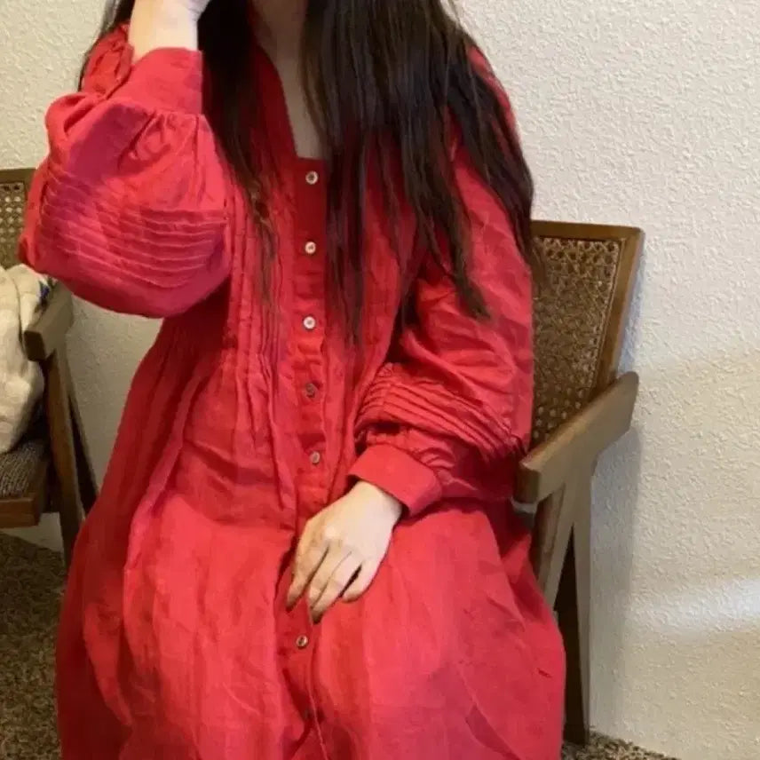 [BUNJANG] Floahjong Pintuck Linen Dress Red / 플로아종 핀턱린넨원피스 레드