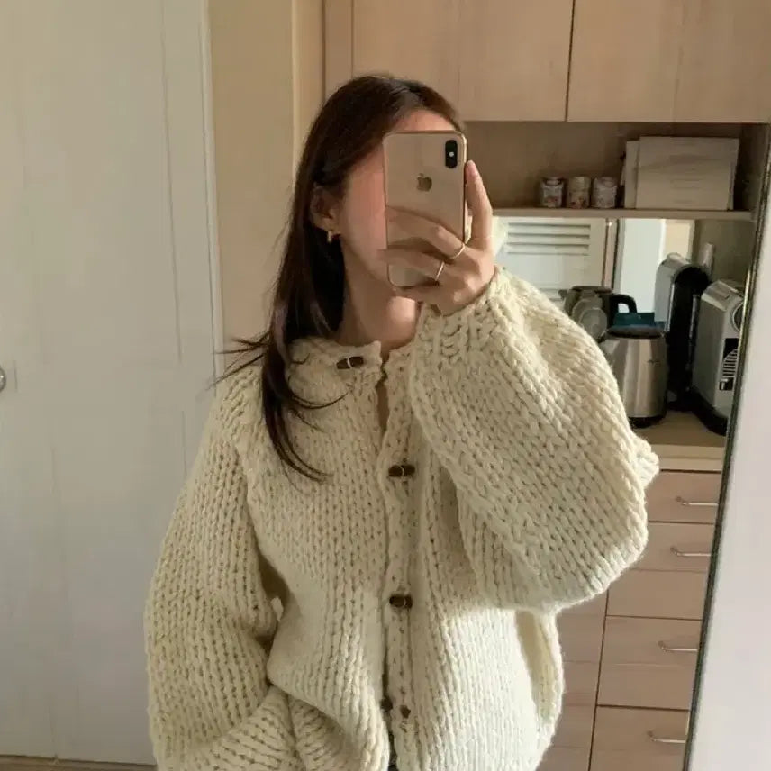 [BUNJANG] Lotte Handmade Wool Knit Cardigan / 로떼 손뜨개 떡볶이 울 핸드메이드 가디건