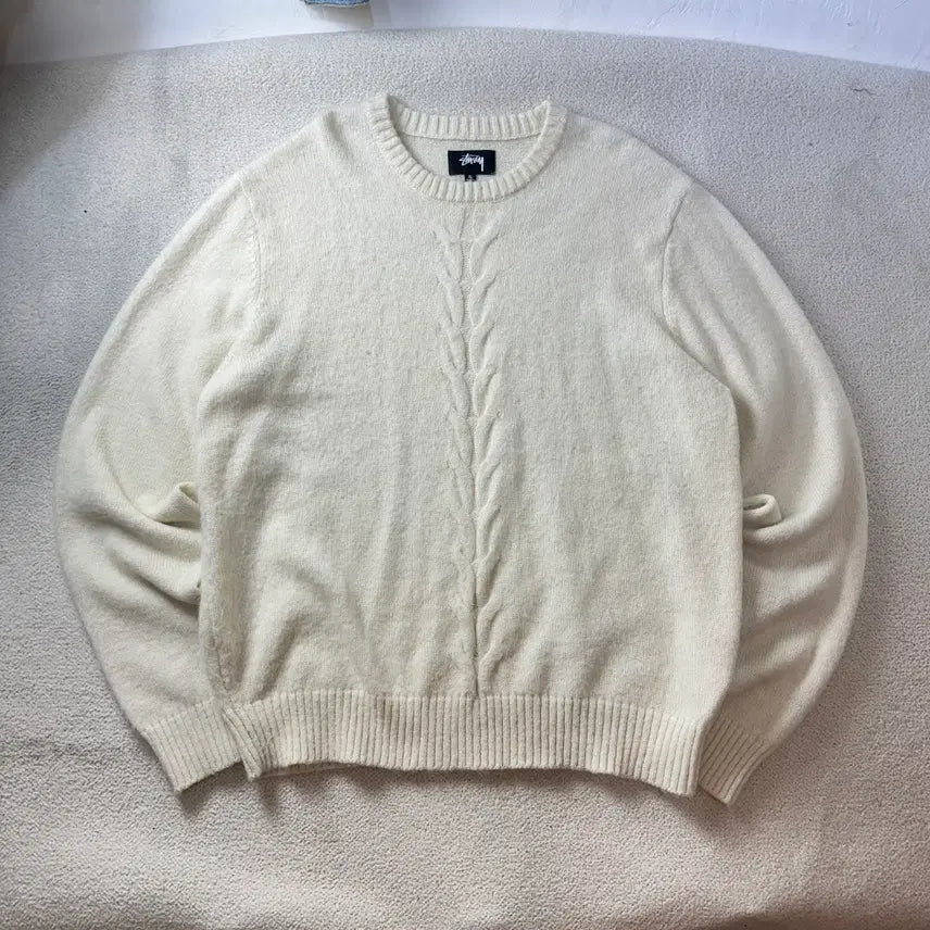 [BUNJANG] Stussy Twist Roundneck White Knit XL / 105 스투시 트위스트 라운드넥 화이트 니트  #422