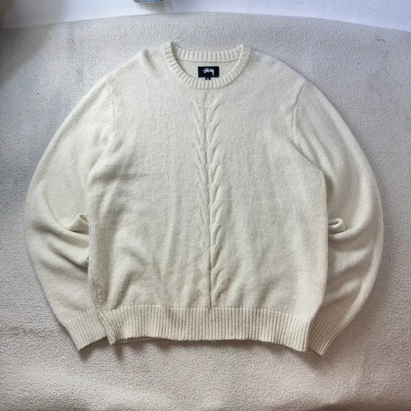 [BUNJANG] Stussy Twist Roundneck White Knit XL / 105 스투시 트위스트 라운드넥 화이트 니트  #422
