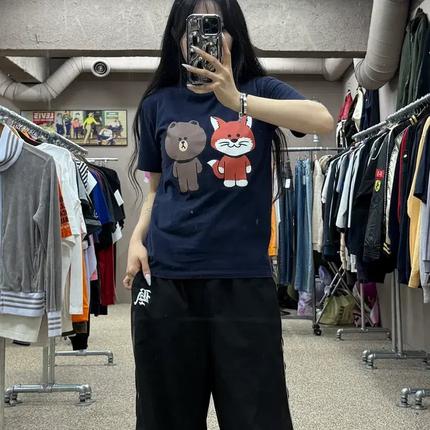 [BUNJANG] Maison Kitsuné x LINE FRIENDS Face Print Short Sleeve T-Shirt / 메종키츠네 x 라인프렌즈 페이스 프린트 반팔 티셔츠 S189