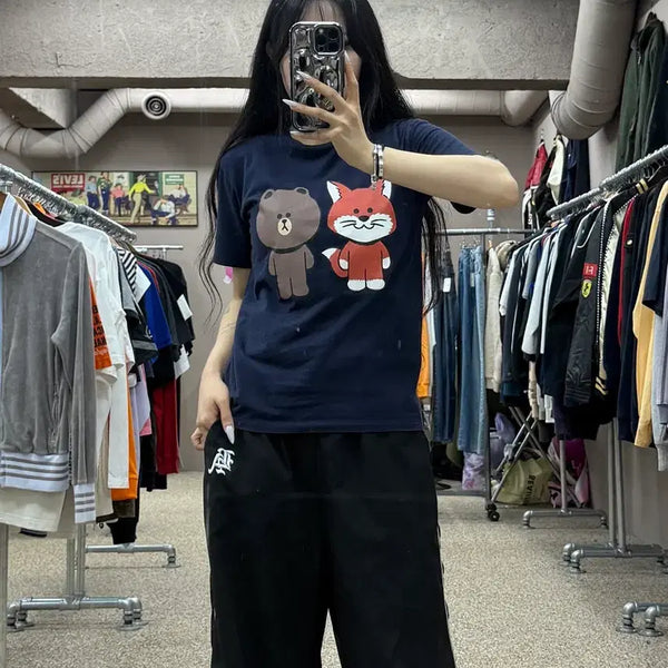[BUNJANG] Maison Kitsuné x LINE FRIENDS Face Print Short Sleeve T-Shirt / 메종키츠네 x 라인프렌즈 페이스 프린트 반팔 티셔츠 S189
