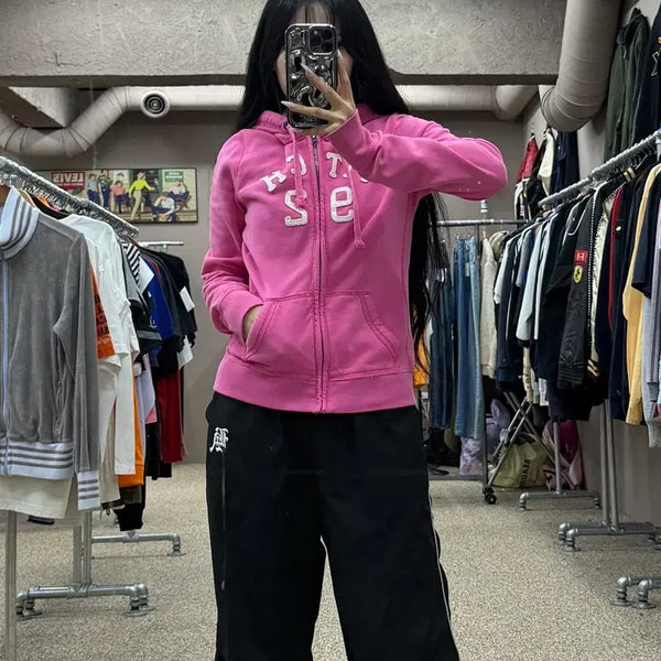 [BUNJANG] Abercrombie Embroidered Logo Vintage Zip-Up Hoodie M / 아베크롬비 자수 로고 빈티지 후드집업 S190