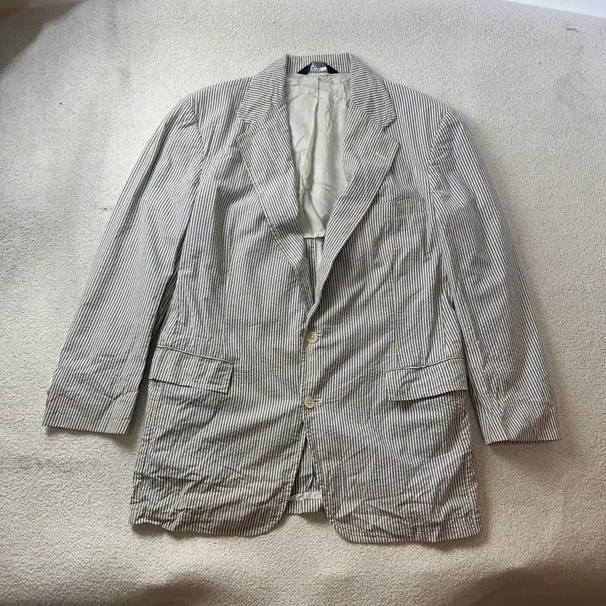 [BUNJANG] Polo Ralph Lauren Seersucker Two-Button Stripe Blazer / 95 폴로랄프로렌 MADE IN USA 시어서커 투버튼 스트라이프 블레이져  #424