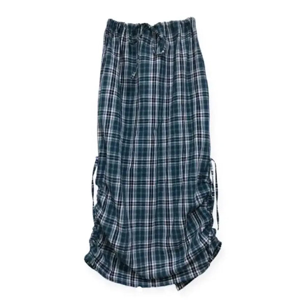 [BUNJANG] Green Sea Check Long Skirt / 그린씨 체크 롱스커트 청록