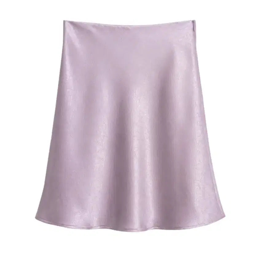 [BUNJANG] Floral Pattern Satin Midi Skirt - Lavender / 플로럴 무늬 새틴 스커트 라벤더