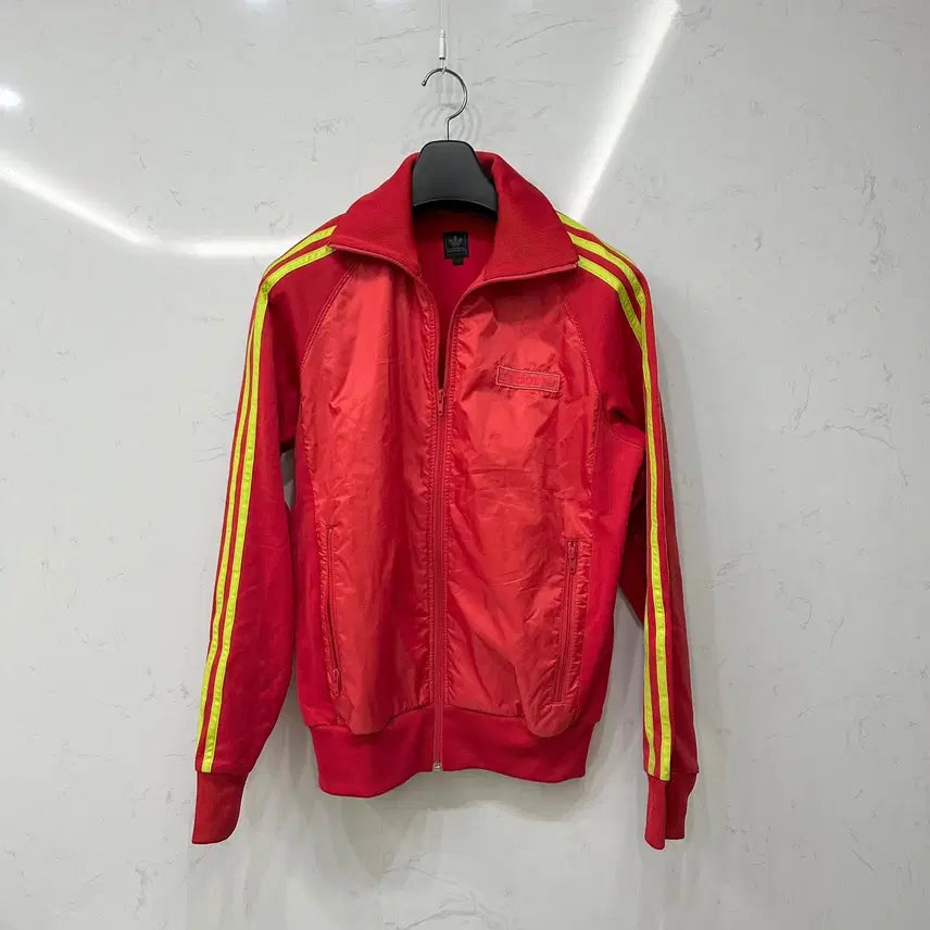 [BUNJANG] Adidas Nylon Mixed Panel Retro Jersey Track Top Red Lime / 아디다스 나일론 믹스드 패널 레트로 저지 트랙탑 레드 라임 L 100