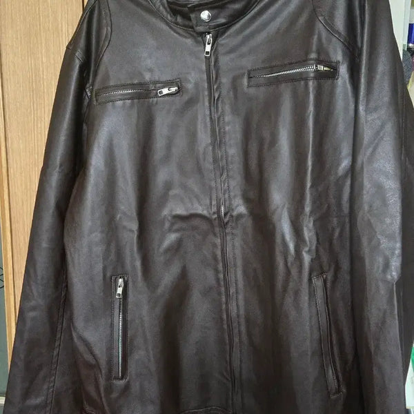 [BUNJANG] Men's Brown Faux Leather Rider Jacket / 남성 브라운 레더 자켓 / 인조가죽 라이더 (가단 58, 총장 69)