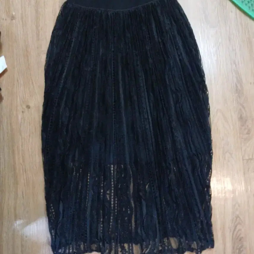 [BUNJANG] Black Lace Pleated Midi Skirt / 블랙 레이스 주름 스커트.고무밴드/프리