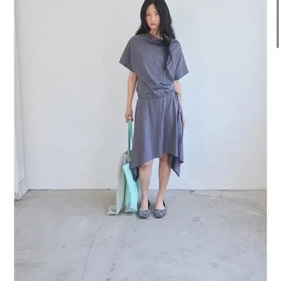 [BUNJANG] Erchiva Fluid Jersey Dress Blue-Charcoal / 에르치바 fluid jersey dress 블루차콜