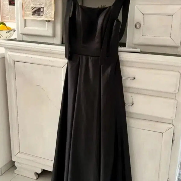 [BUNJANG] Self Dress Black Satin Long Dress / 셀프드레스 스냅원피스 플로움