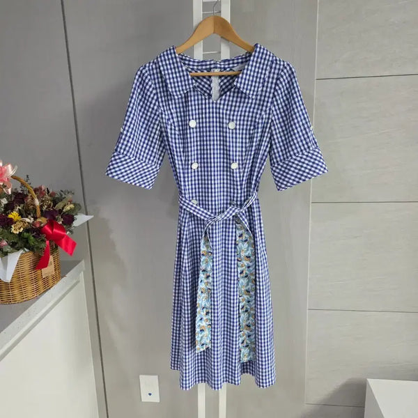[BUNJANG] Colline Kos Check Pattern Long Dress Blue / 콜린코스체크무늬 원피스 블루
