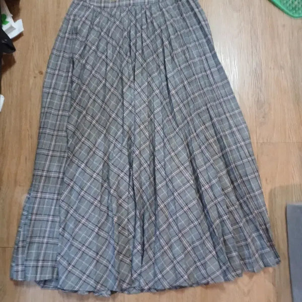 [BUNJANG] Plastic Island Check Pattern Pleated Midi Skirt / 플라스틱아일랜드 체크 패턴 플리츠 스커트/s