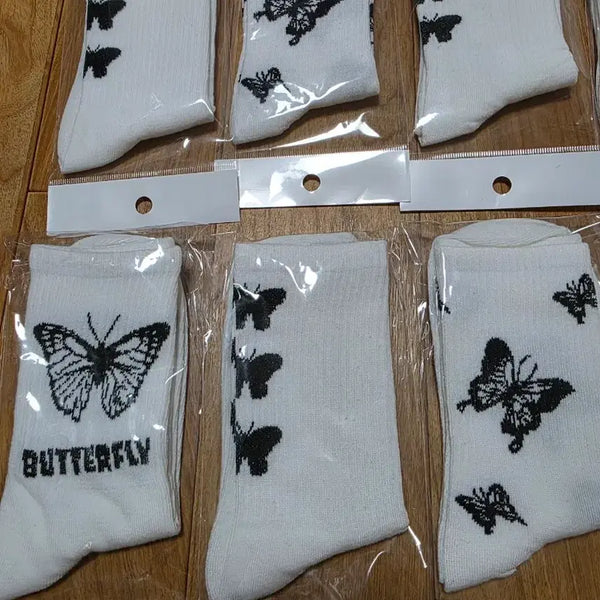[BUNJANG] Women's Butterfly Pattern Socks (14 Pairs) / 중목 나비 여성용 양말 (14개)