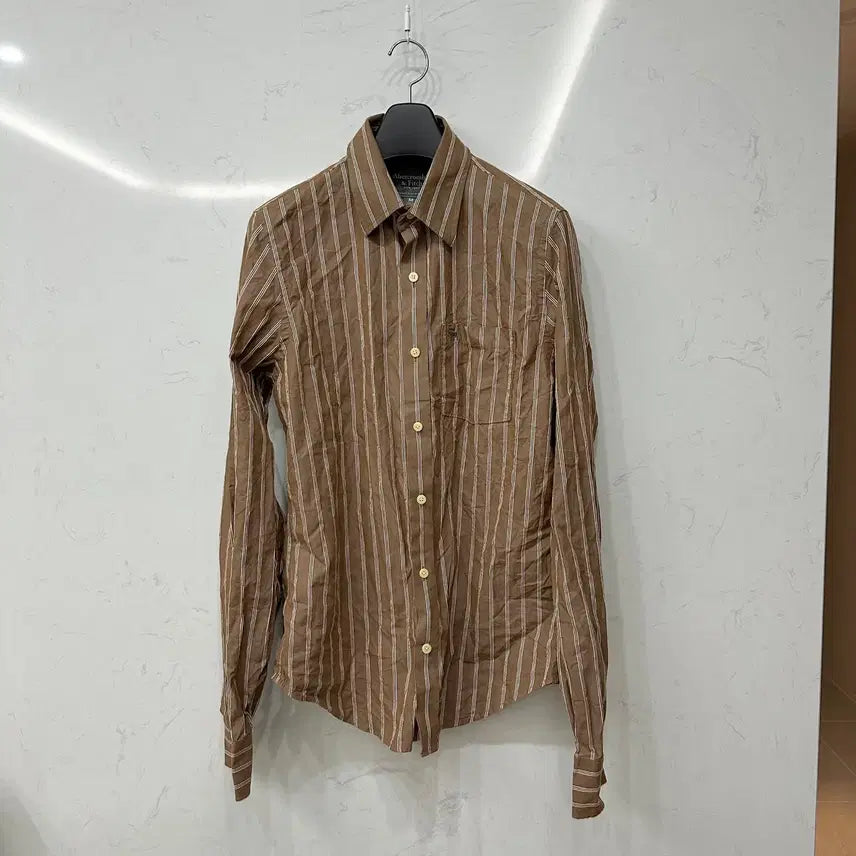 [BUNJANG] Abercrombie & Fitch Muscle Fit Striped Shirt Brown M / 아베크롬비 머슬핏 스트라이프 Y2K 셔츠 브라운 새상품 M 100
