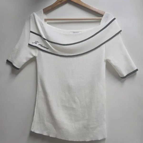 [BUNJANG] Egoist White Off-Shoulder Knit Top / 에고이스트 화이트 오프숄더 니트티