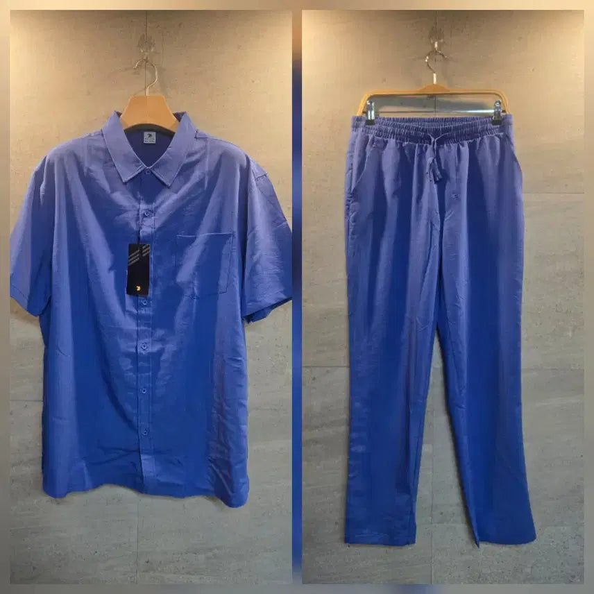 [BUNJANG] TBY Cobalt Blue Short Sleeve Shirt and Pants Set / TBY 블루 반팔 셋업.