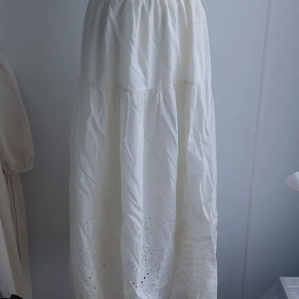 [BUNJANG] White Embroidered Long Skirt / [새상품] 화이트 자수 롱 스커트