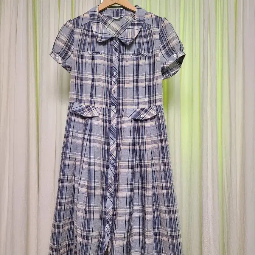 [BUNJANG] 100% Linen Check Dress / 린넨100% 체크원피스