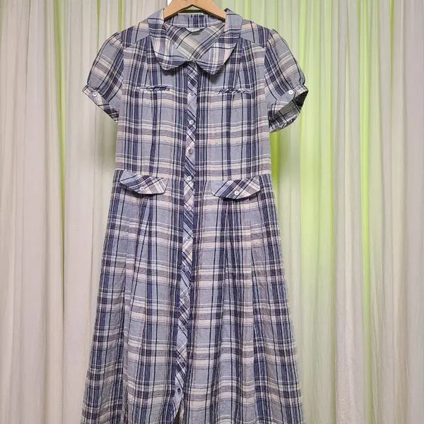 [BUNJANG] 100% Linen Check Dress / 린넨100% 체크원피스