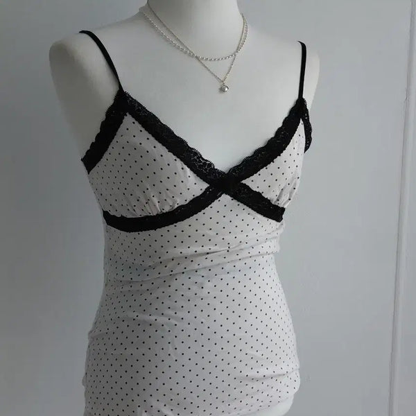 [BUNJANG] Uniqlo Polka Dot Lace Camisole / [일본빈티지] 유니클로 땡땡이 레이스 끈나시