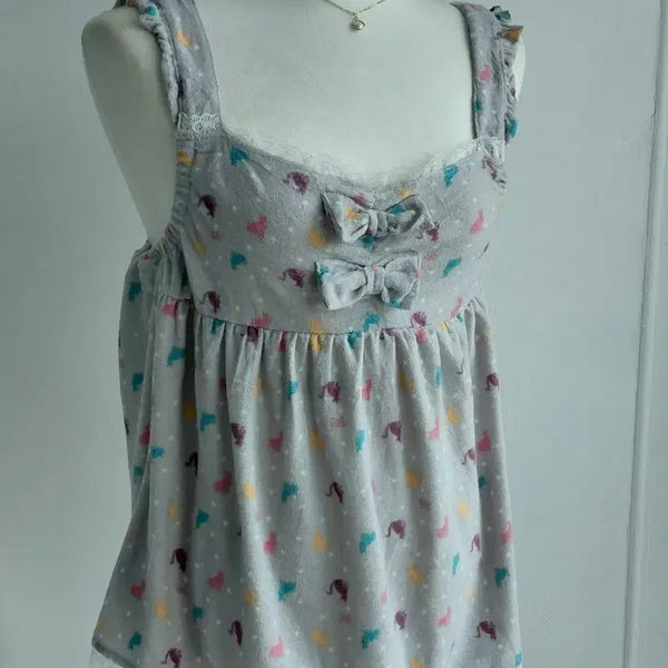 [BUNJANG] Japanese Vintage Cat Pattern Sleeveless Top / [일본빈티지] 고양이 패턴 민소매 탑