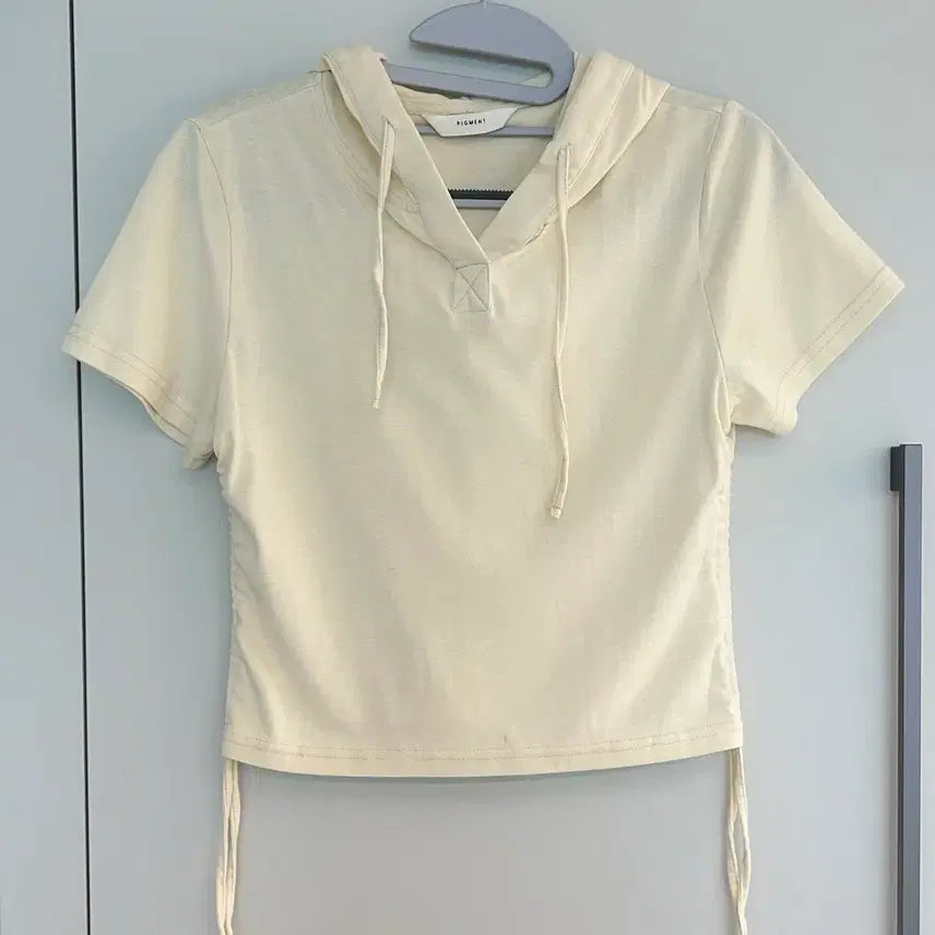 [BUNJANG] PIGMENT Pigment Crop Half-Sleeve String Hoodie T-Shirt / 피그먼트 크롭 반팔 스트링 후드티