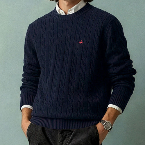 [BUNJANG] Brooks Brothers Shetland Cable Knit Sweater (Navy, Beige) / 브룩스브라더스 셔틀랜드 케이블 니트 (네이비, 베이지)