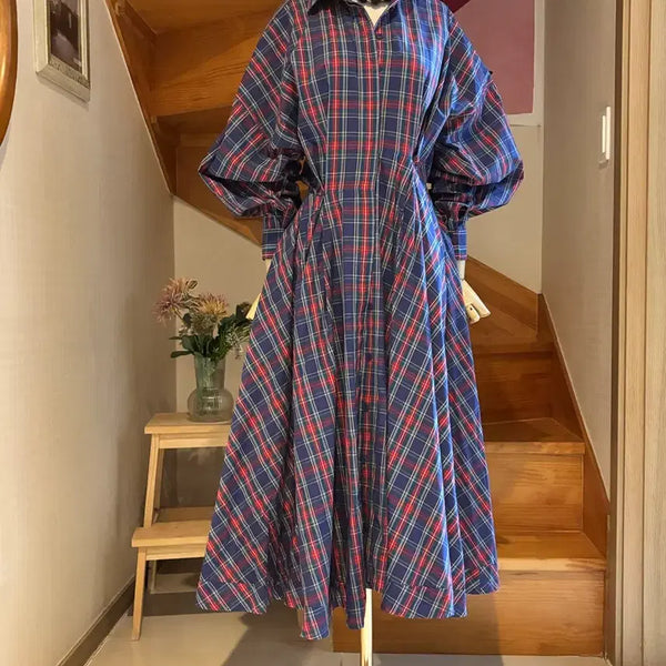 [BUNJANG] Checkered Long Dress / 체크무늬 롱 원피스