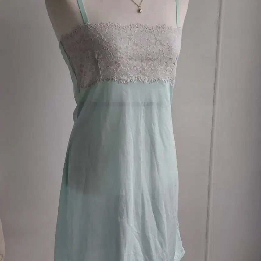 [BUNJANG] Vintage Japanese Mint Silk Slip Paisley Lace Lingerie / [일본빈티지] 민트 실크 슬립 페이즐리 레이스 란제리
