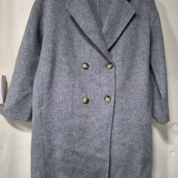 [BUNJANG] HEART Double Breasted Oversized Wool Blend Coat - Grey / HEART 울90% 혼방 더블 오버핏 코트 그레이