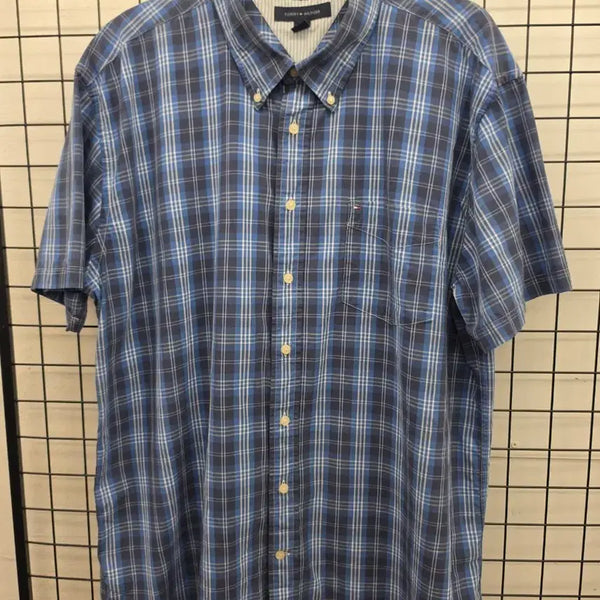 [BUNJANG] Tommy Hilfiger Men's Plaid Short Sleeve Shirt / 타미힐피거 체크 반팔 셔츠 남성(110)