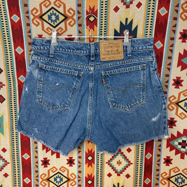 [BUNJANG] Levi's 550 Orange Tab Relaxed Fit Washed Cut-Off Denim Shorts 34 / 리바이스 550 오렌지탭 릴렉스 워싱 컷오프 데님 반바지 34