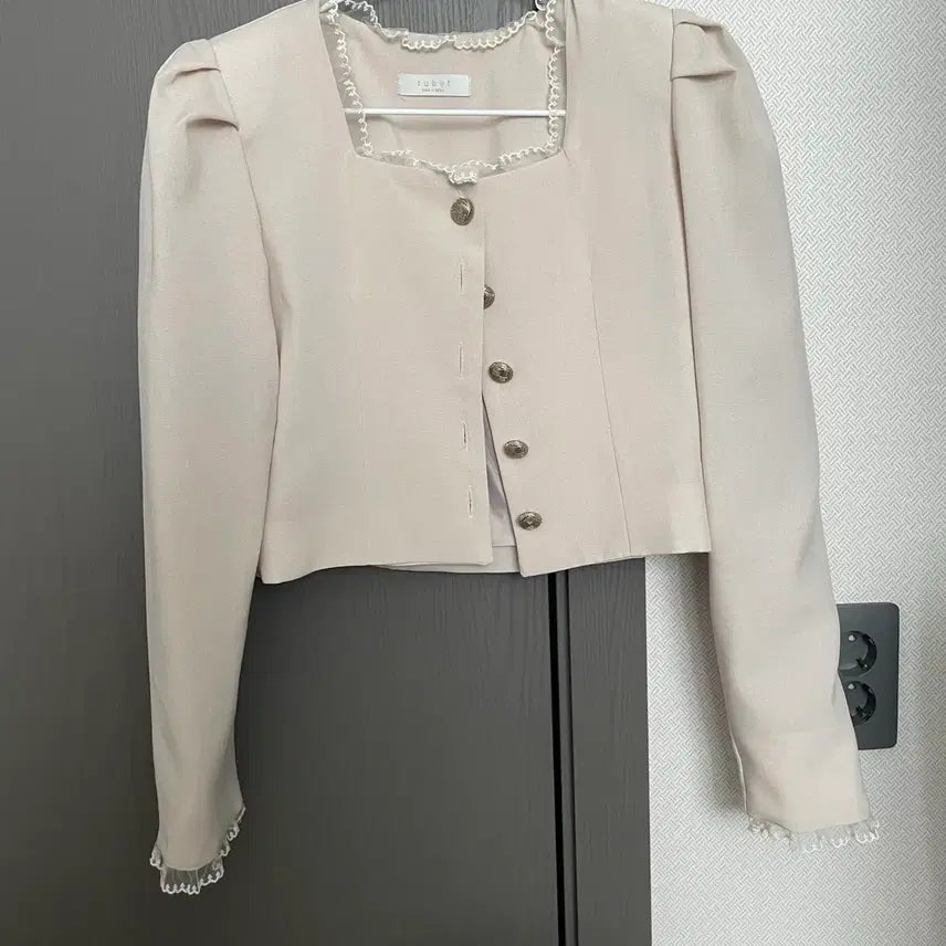 [BUNJANG] Square Neck Lace Puff Sleeve Jacket Ivory / 스퀘어넥 레이스 퍼프 소매 자켓 아이보리
