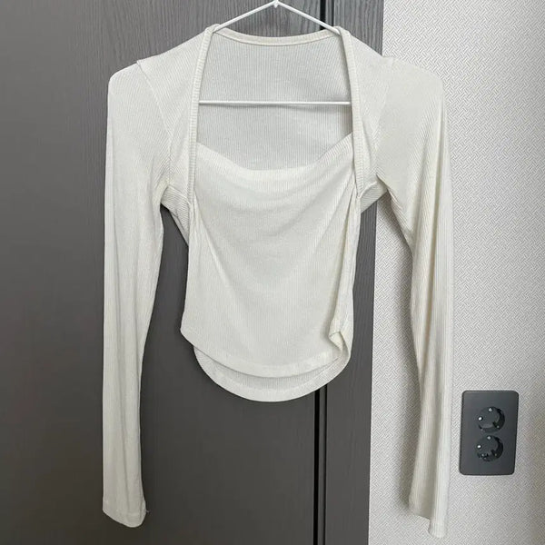 [BUNJANG] Lap Design Long Sleeve T-Shirt White / 랩 디자인 긴팔티 흰색