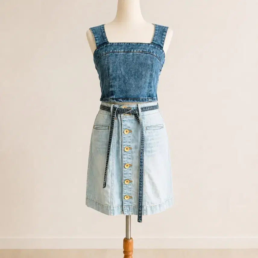 [BUNJANG] Washing Denim Crop Top / 워싱 데님 크롭탑