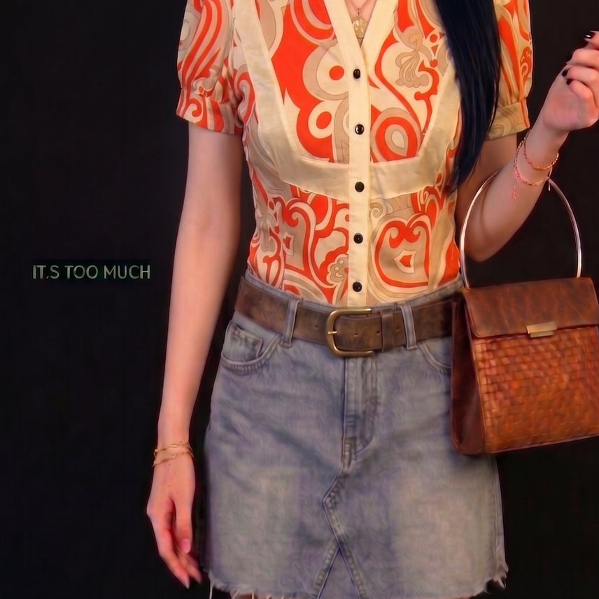 [BUNJANG] Vintage Floral Blouse Women's T-Shirt / Q2373 복고블라우스 여성티셔츠 여자티셔츠 여성블라우스 플라워블라우스