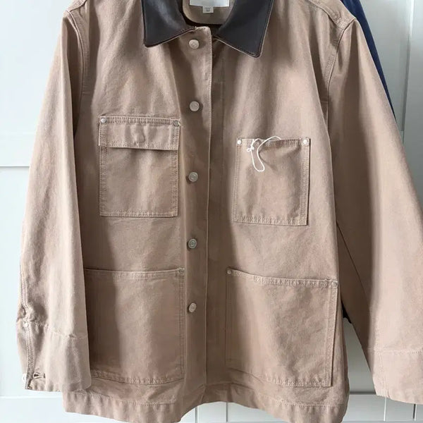 [BUNJANG] Zara Leather Collar Work Jacket Beige M / 자라 워크자켓 레더카라